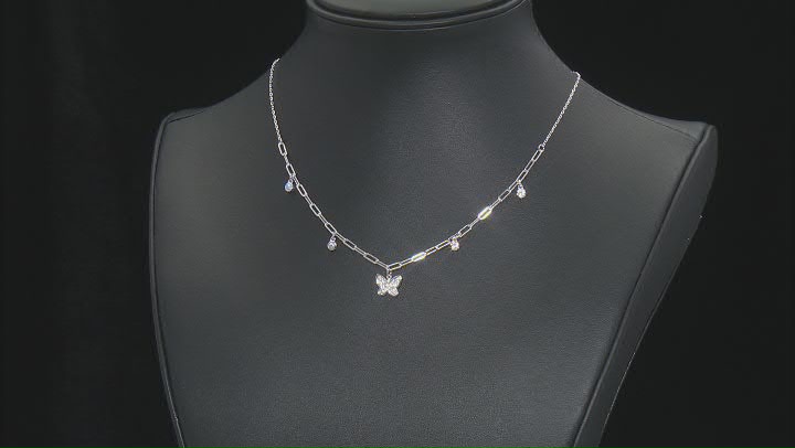 White Cubic Zirconia Rhodium Over Sterling Silver Butterfly Necklace 0.62ctw Video Thumbnail
