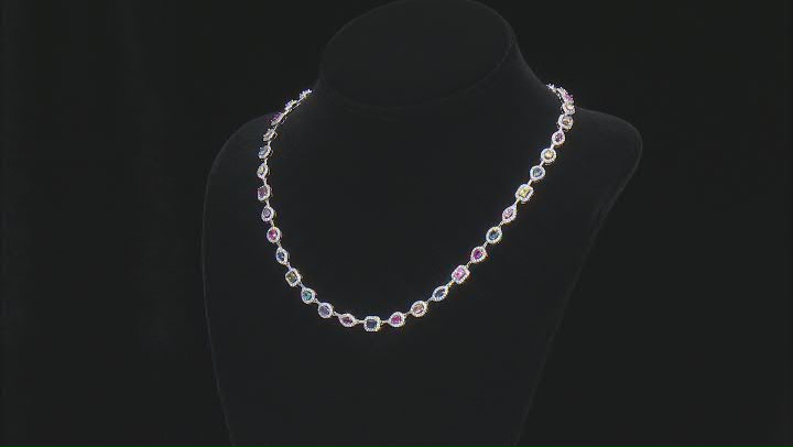 Multi-Gem Simulants Rhodium Over Sterling Silver Tennis Necklace 13.82ctw Video Thumbnail