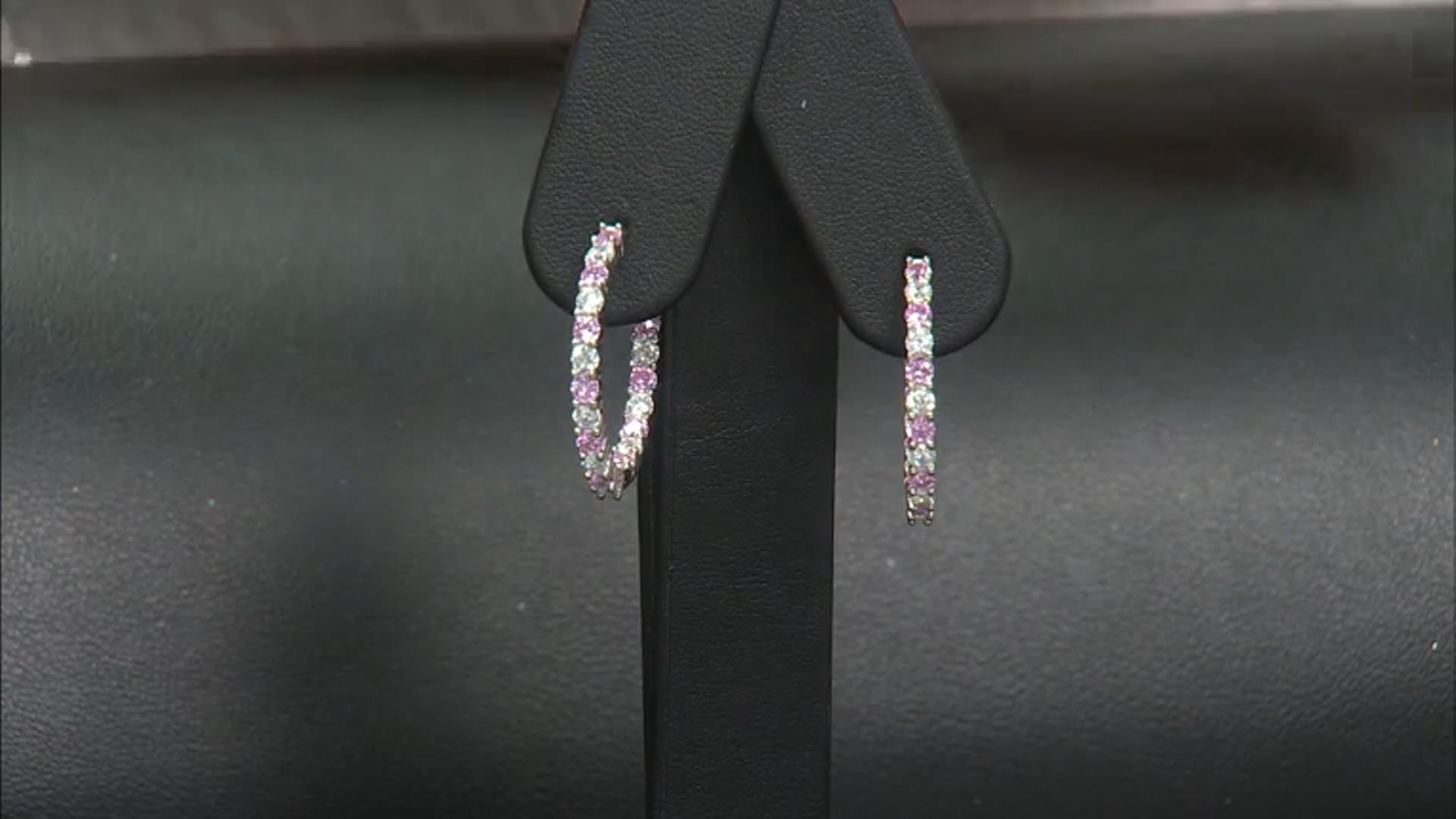 Pink And White Cubic Zirconia Rhodium Over Sterling Silver Hoops 4.58ctw Video Thumbnail
