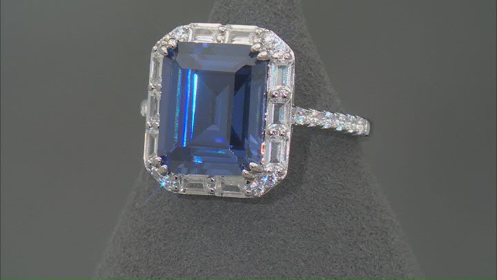 Blue And White Cubic Zirconia Platinum Over Sterling Silver Ring 10.81ctw Video Thumbnail