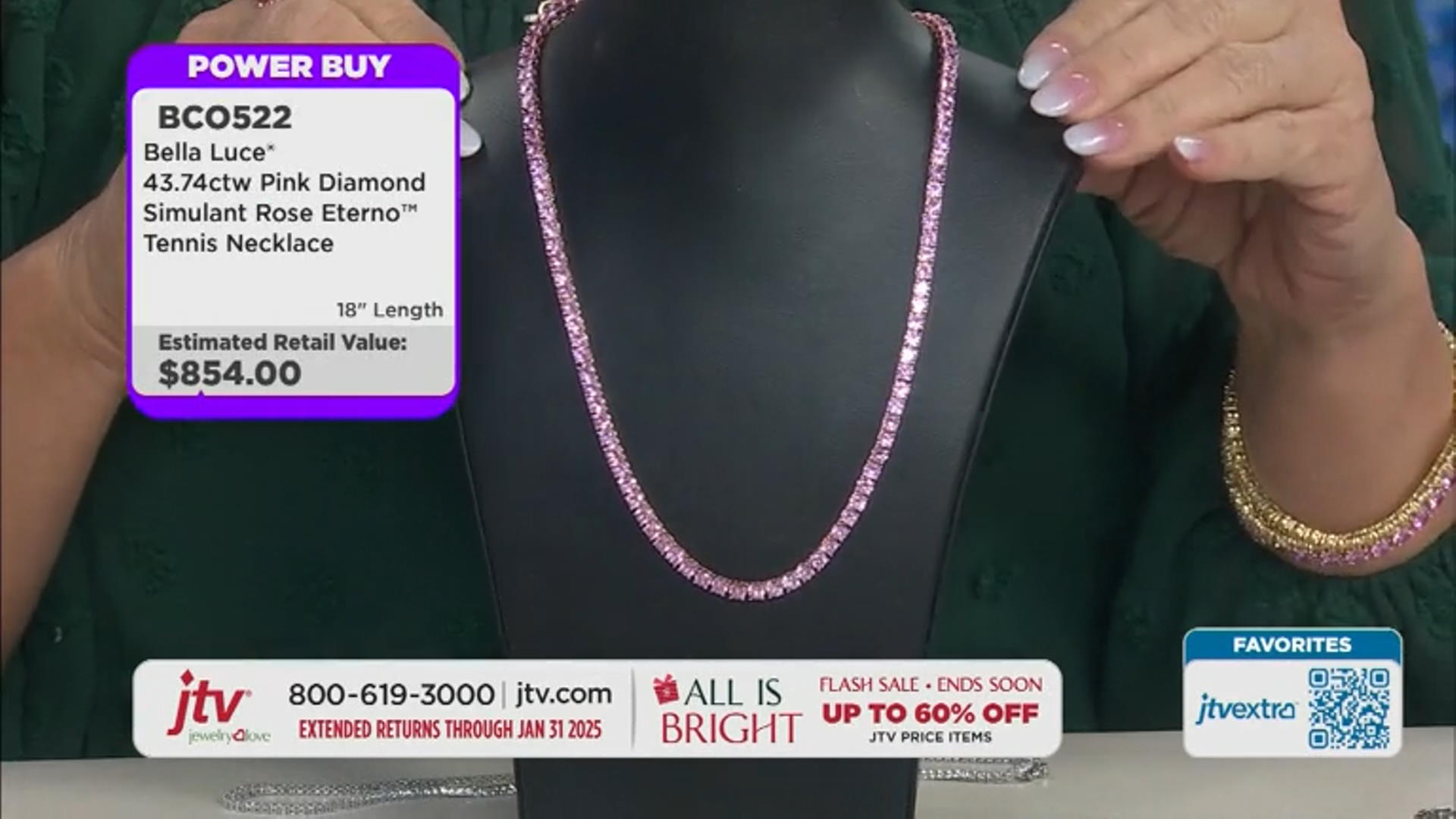 Pink Cubic Zirconia 18k Rose Gold Over Sterling Silver Tennis Necklace 43.74ctw BCO522 JTV