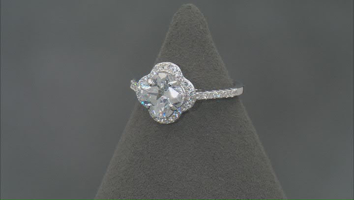 White Cubic Zirconia Rhodium Over Sterling Silver Clover Ring 4.07ctw Video Thumbnail