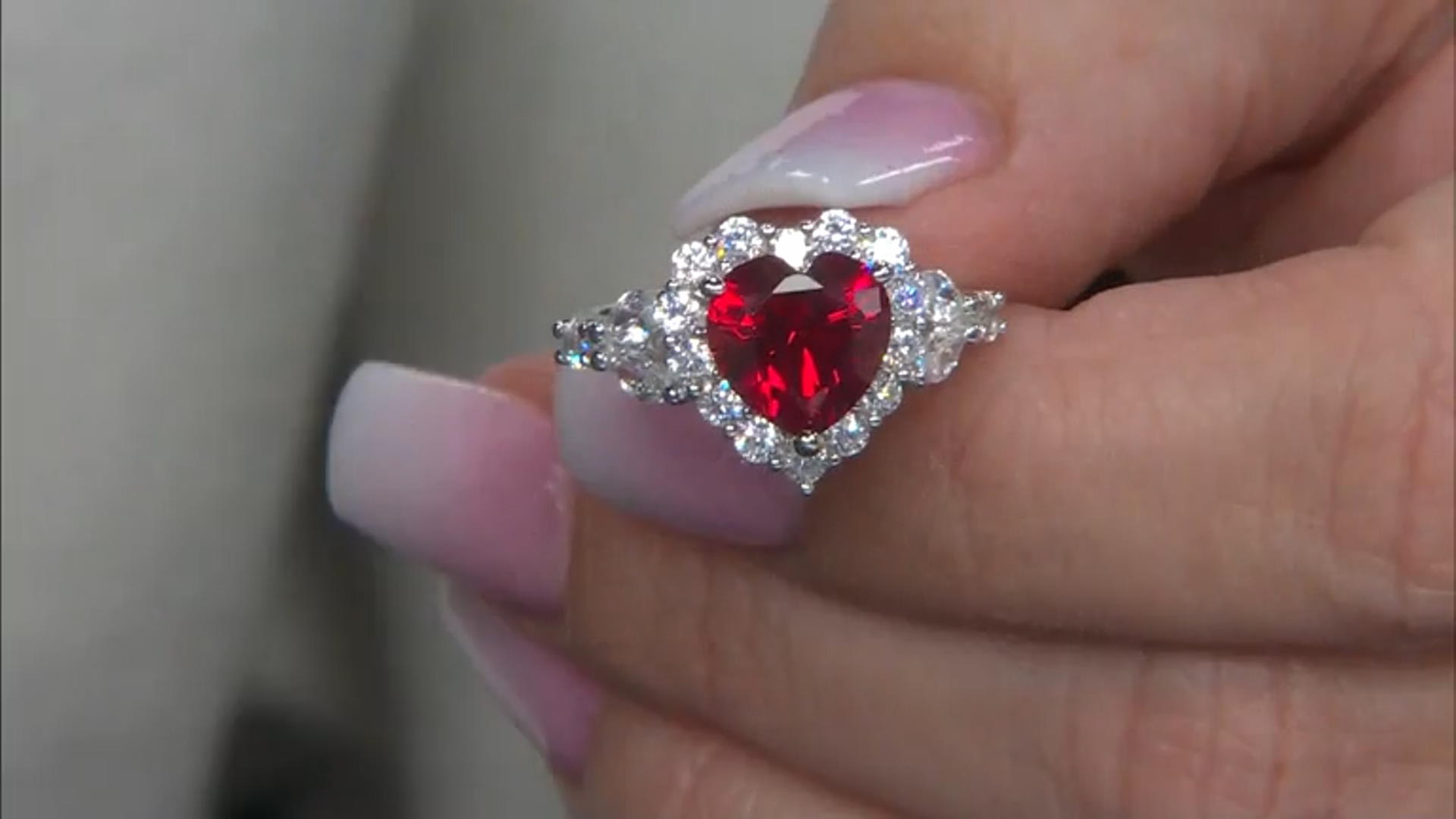 Lab Created Ruby And White Cubic Zirconia Rhodium Over Sterling Silver Heart Ring 5.72ctw Video Thumbnail