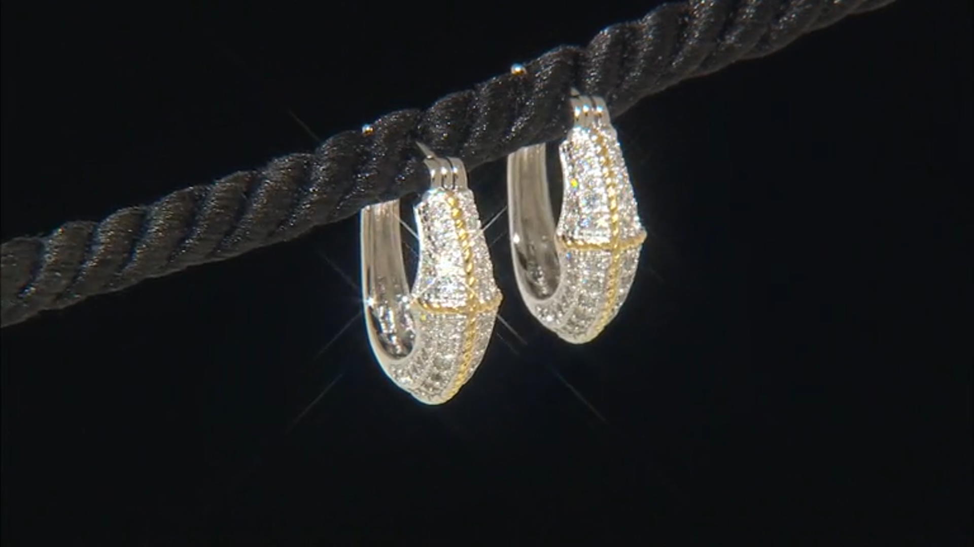 White Cubic Zirconia Rhodium And 18k Yellow Gold Over Sterling Silver Hoops 1.15ctw Video Thumbnail
