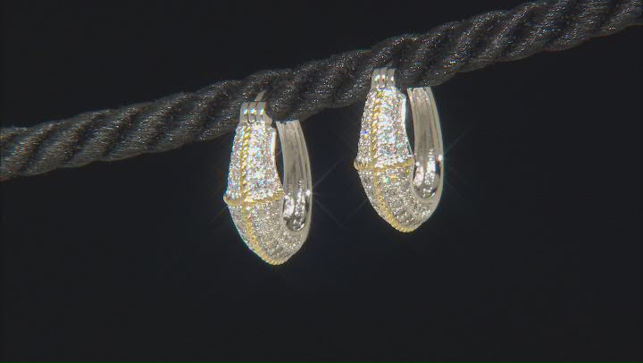 White Cubic Zirconia Rhodium And 18k Yellow Gold Over Sterling Silver Hoops 1.15ctw Video Thumbnail
