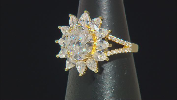 White Cubic Zirconia 18k Yellow Gold Over Sterling Silver Sun Ring 6.26ctw Video Thumbnail