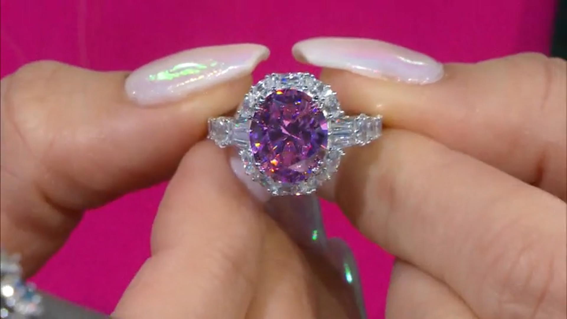Pink And White Cubic Zirconia Rhodium over Sterling Silver Ring 7.30ctw Video Thumbnail