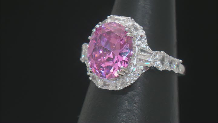 Pink And White Cubic Zirconia Rhodium over Sterling Silver Ring 7.30ctw Video Thumbnail