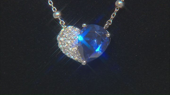 Blue And White Cubic Zirconia Rhodium Over Sterling Silver Heart Necklace 4.48ctw Video Thumbnail