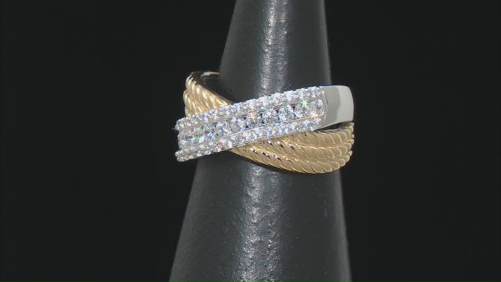 White Cubic Zirconia 14k Yellow Gold And Rhodium Over Sterling Silver Ring 1.40ctw Video Thumbnail