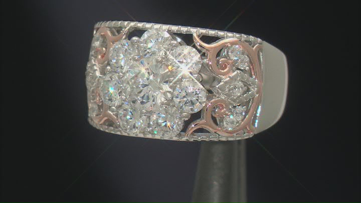 White Cubic Zirconia Rhodium And 14k Rose Gold Over Sterling Silver Ring 3.19ctw Video Thumbnail