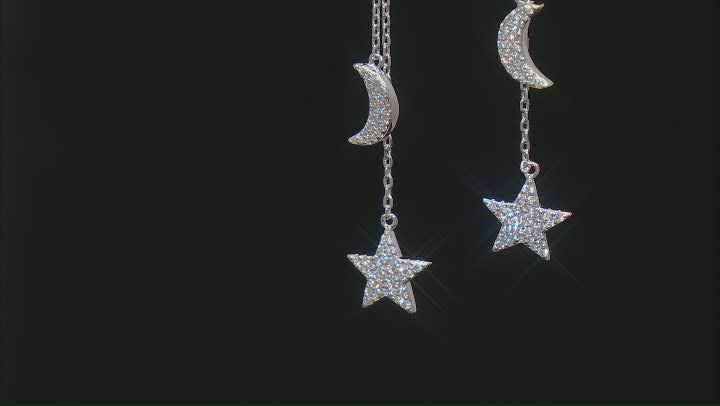 White Cubic Zirconia Rhodium Over Sterling Silver Moon And Star Earrings 0.92ctw Video Thumbnail