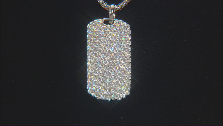 White Cubic Zirconia Rhodium Over Sterling Silver Dog Tag Pendant 1.88ctw Video Thumbnail