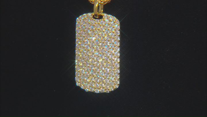 White Cubic Zirconia 18k Yellow Gold Over Sterling Silver Dog Tag Pendant 1.88ctw Video Thumbnail