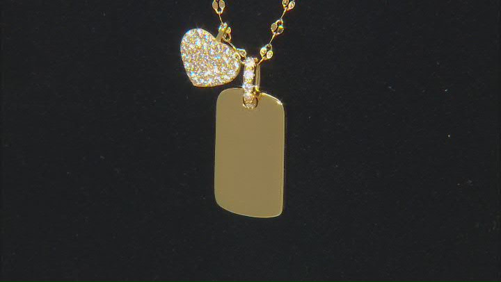 White Cubic Zirconia 18k Yellow Gold Over Sterling Silver Dog Tag Pendant 0.33ctw Video Thumbnail