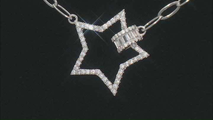 White Cubic Zirconia Rhodium Over Sterling Silver Paperclip Chain Star Necklace 1.18ctw Video Thumbnail