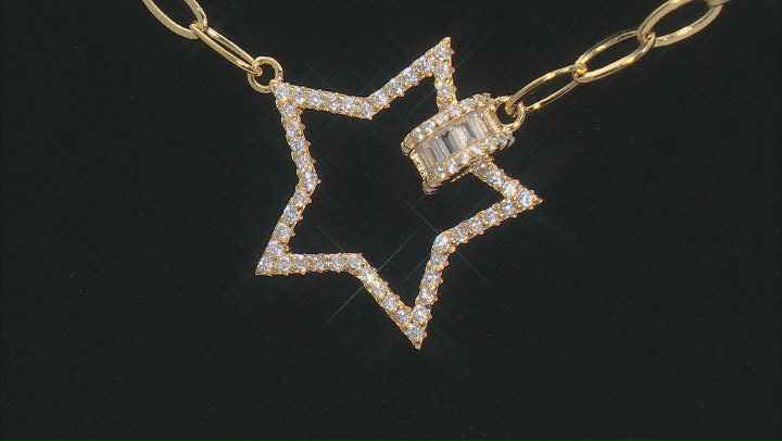 White Cubic Zirconia 18k Yellow Gold Over Sterling Silver Paperclip Chain Star Necklace 1.18ctw Video Thumbnail