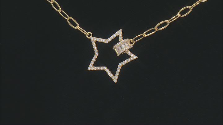 White Cubic Zirconia 18k Yellow Gold Over Sterling Silver Paperclip Chain Star Necklace 1.18ctw Video Thumbnail