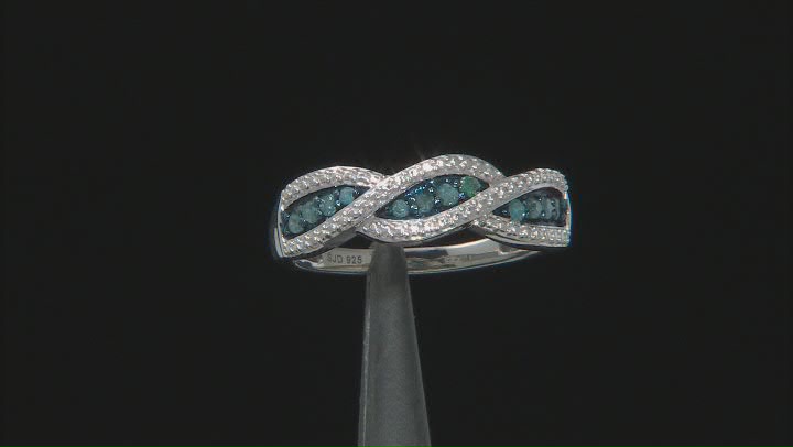 Blue Diamond Rhodium Over Sterling Silver Crossover Band Ring 0.20ctw Video Thumbnail