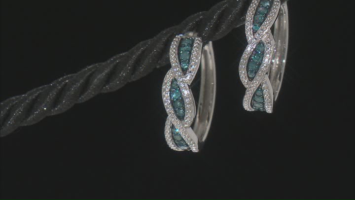 Blue Diamond Rhodium Over Sterling Silver Crossover Hoop Earrings 0.50ctw Video Thumbnail