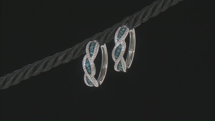 Blue Diamond Rhodium Over Sterling Silver Crossover Hoop Earrings 0.50ctw Video Thumbnail