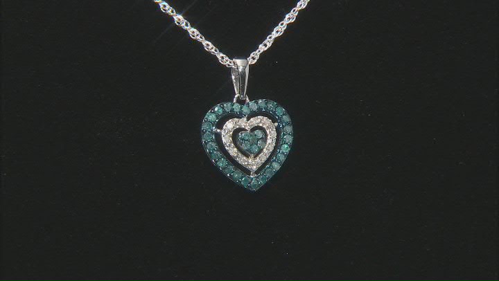 Blue Velvet Diamonds™ And White Diamond Rhodium Over Sterling Silver Heart Pendant 0.35ctw