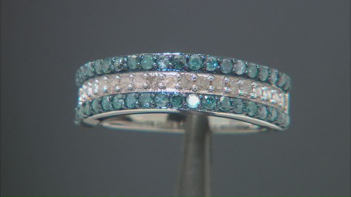 Blue And White Diamond Rhodium Over Sterling Silver Multi-Row Ring 0.75ctw Video Thumbnail