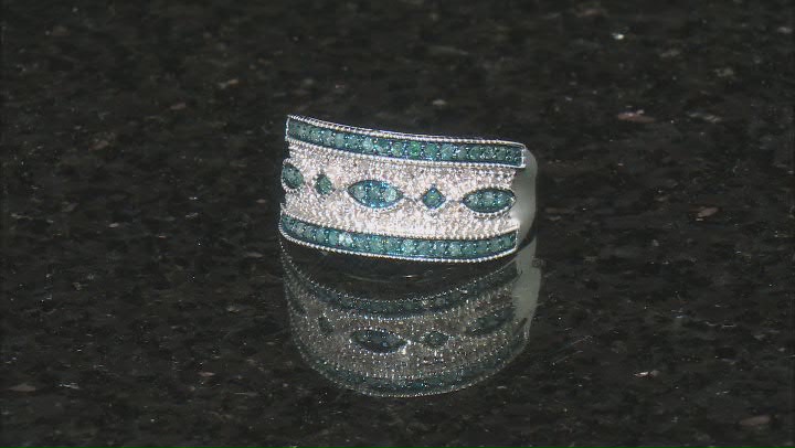 Blue And White Diamond Rhodium Over Sterling Silver Band Ring 0.55ctw Video Thumbnail