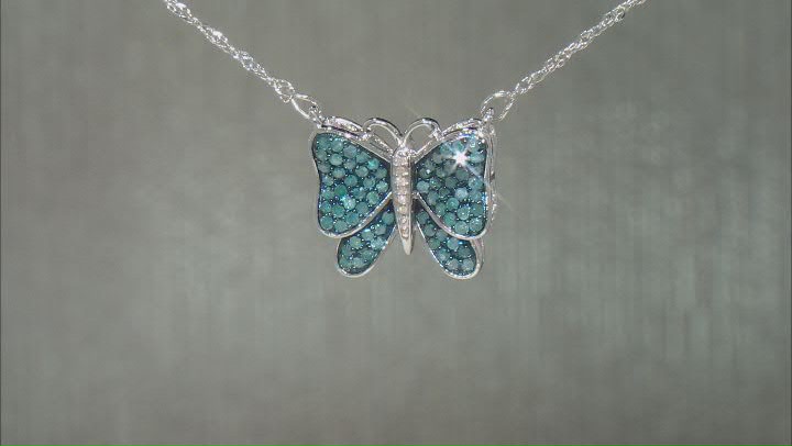 Blue And White Diamond Rhodium Over Sterling Silver 18" Butterfly Necklace 0.70ctw Video Thumbnail