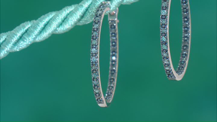 Blue Diamond Rhodium Over Sterling Silver Inside-Outside Hoop Earrings 0.25ctw Video Thumbnail