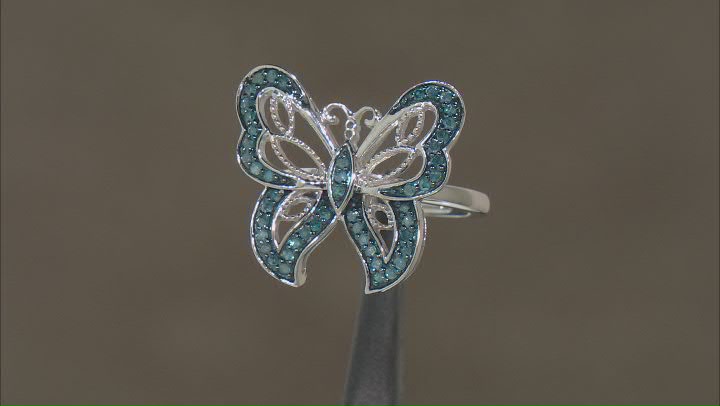 Blue Diamond Rhodium Over Sterling Silver Butterfly Ring 0.45ctw Video Thumbnail