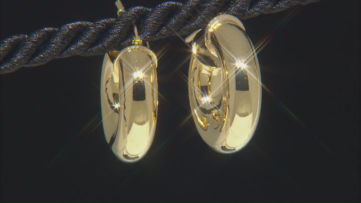 18k Yellow Gold Over Bronze Tube Hoop Earrings Video Thumbnail