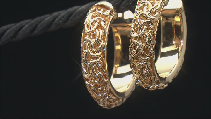 18k Yellow Gold Over Bronze Byzantine Necklace And Hoop Earring Set Video Thumbnail