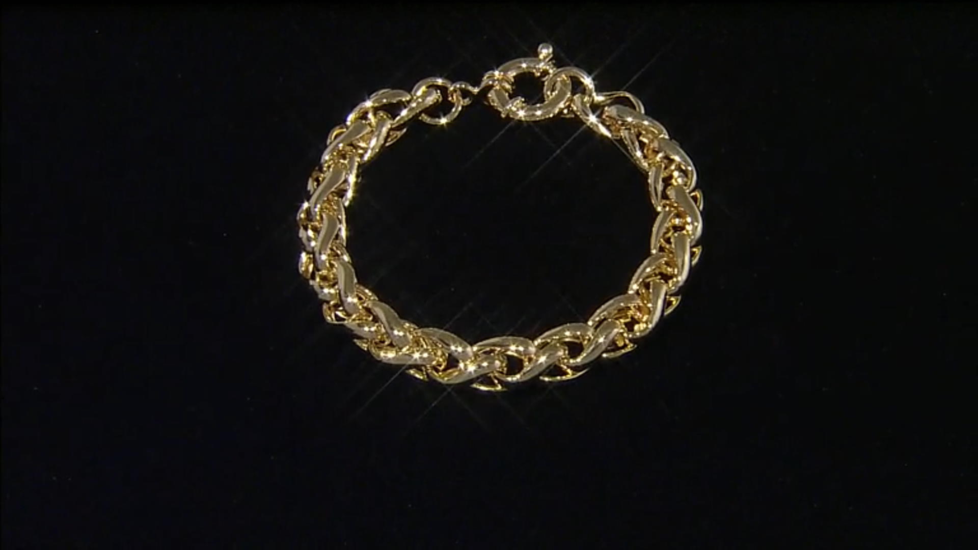 18k Yellow Gold Over Bronze Wheat Link Bracelet 7.75 inch Video Thumbnail