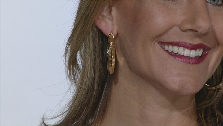 18k Yellow Gold Over Bronze Greek Key Tube Hoop Earrings Video Thumbnail
