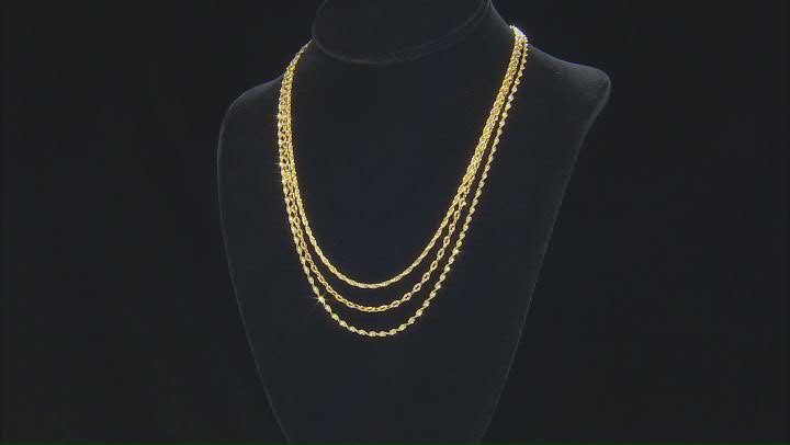 18k Yellow Gold Over Bronze Herringbone Cable Rope Link Chain Set Of 3 Video Thumbnail
