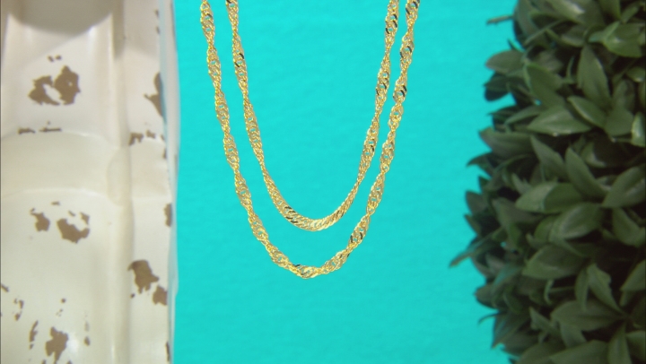 18k Yellow Gold Over Bronze Singapore Link Chain Necklace Set Of 2 20/24 inch Video Thumbnail
