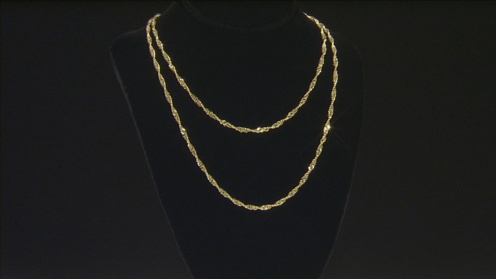 18k Yellow Gold Over Bronze Singapore Link Chain Necklace Set Of 2 20/24 inch Video Thumbnail