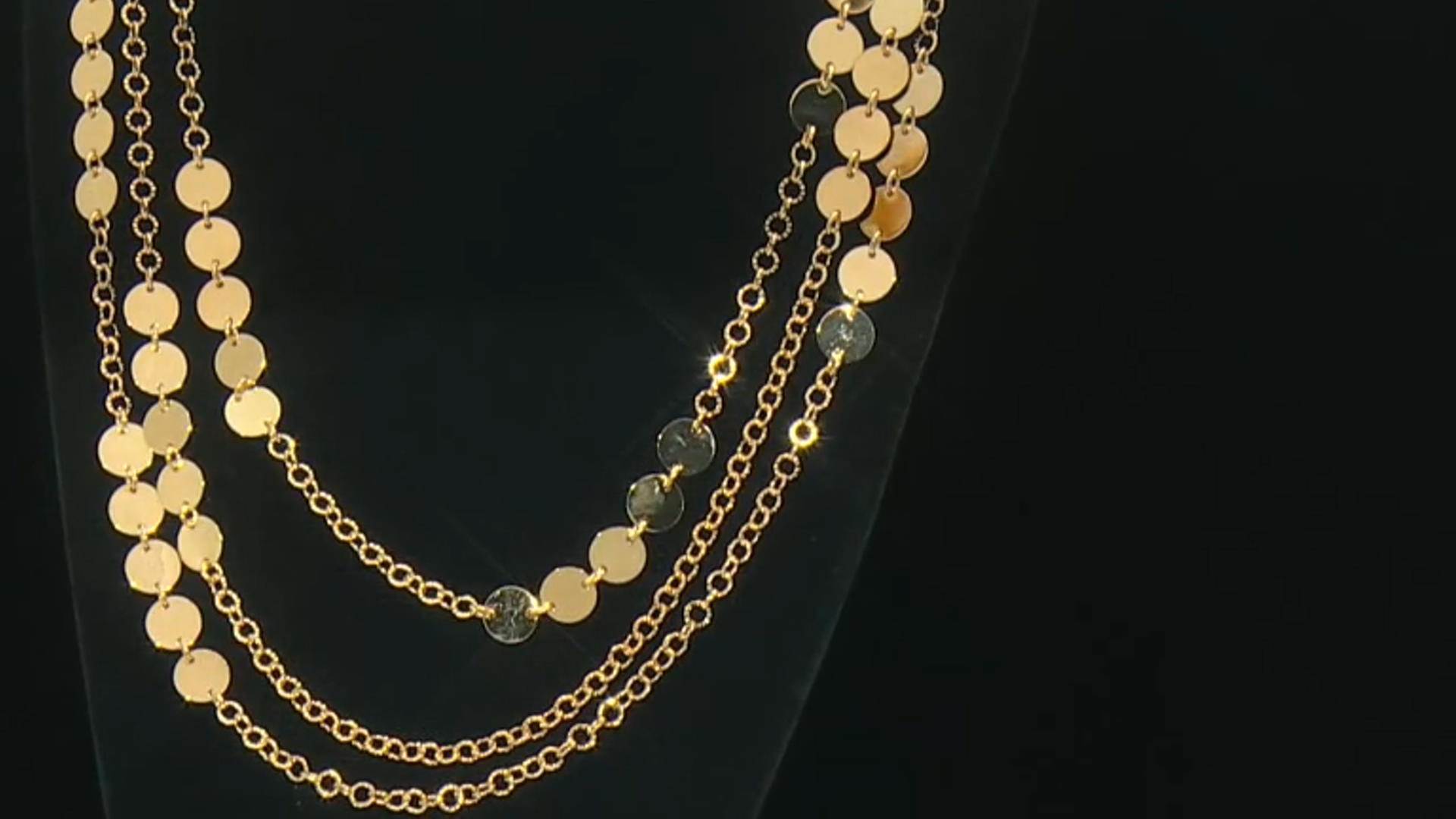 18k Yellow Gold Over Bronze Disc Station 30 inch Necklace Video Thumbnail