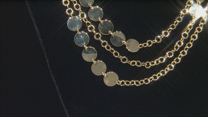 18k Yellow Gold Over Bronze Disc Station 30 inch Necklace Video Thumbnail