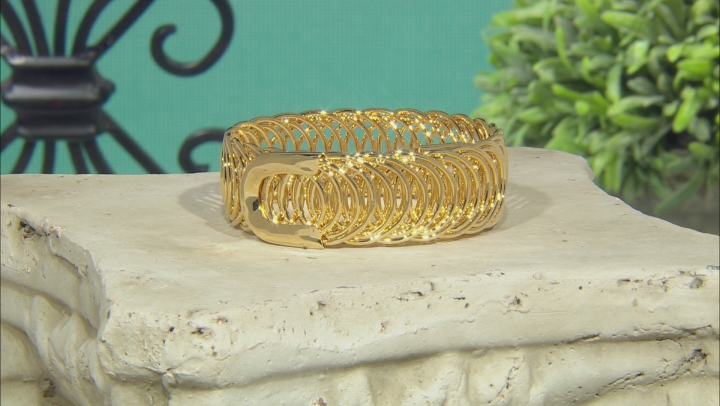 18k Yellow Gold Over Bronze Curb Bangle Bracelet 8 inch Video Thumbnail