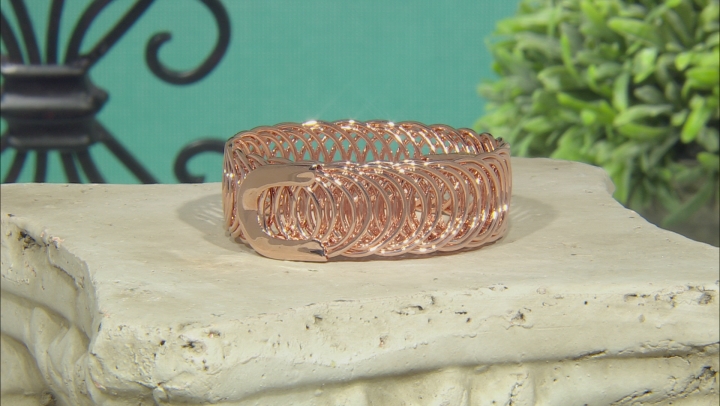18k Rose Gold Over Bronze Curb Bangle Bracelet 8 inch Video Thumbnail