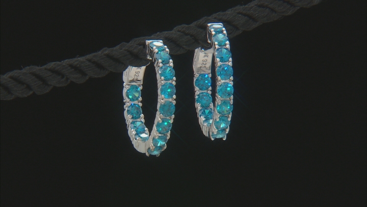Blue Cubic Zirconia Rhodium Over Sterling Silver Hoop Earrings 2.38ctw Video Thumbnail