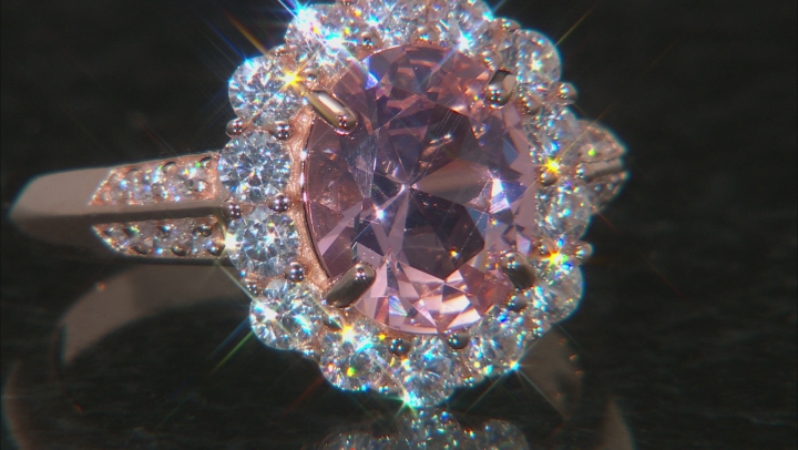 Pink Morganite Simulant and White Cubic Zirconia 18k Rose Gold Over Silver Ring 4.60ctw Video Thumbnail