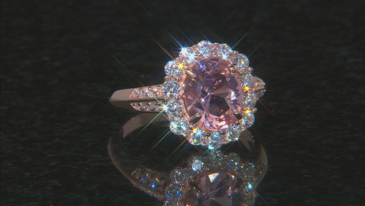 Pink Morganite Simulant and White Cubic Zirconia 18k Rose Gold Over Silver Ring 4.60ctw Video Thumbnail