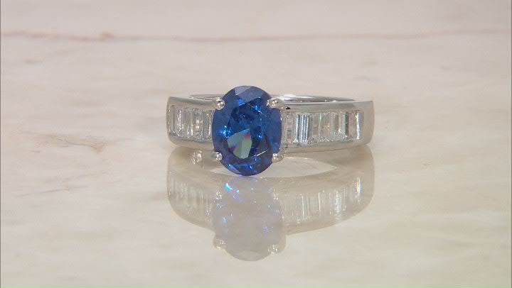 Blue and White Cubic Zirconia Rhodium Over Sterling Silver Rings With Guard 11.54ctw Video Thumbnail