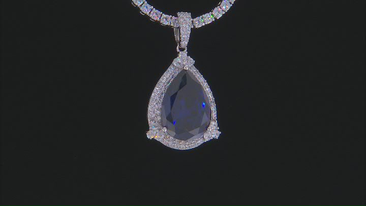 Blue And White Cubic Zirconia Rhodium Over Sterling Silver Tennis Necklace With Pendant 41.80ctw