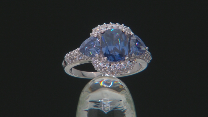 Blue and White Cubic Zirconia Rhodium Over Sterling Silver Ring 4.65ctw Video Thumbnail