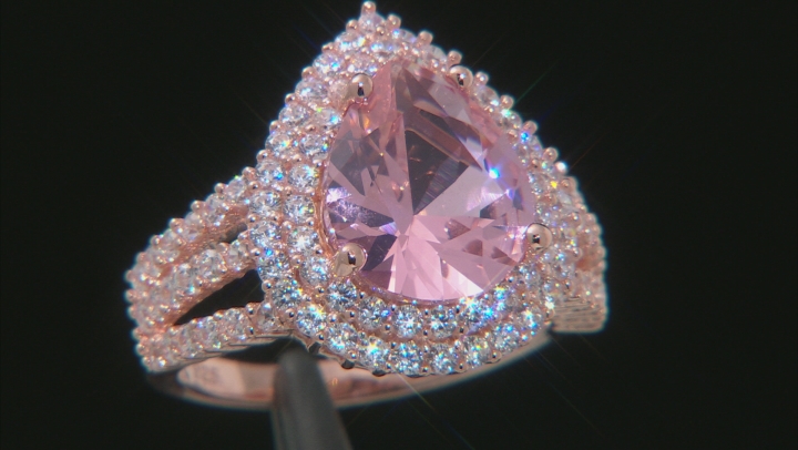 Pink Morganite Simulant and White Cubic Zirconia 18K Rose Gold Over Sterling Silver Ring 8.27ctw Video Thumbnail