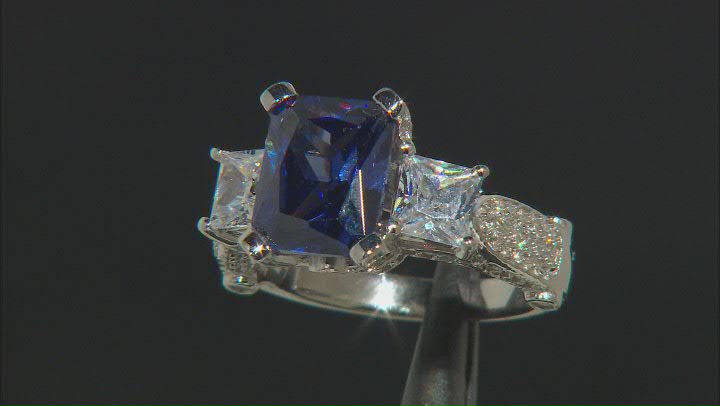 Blue And White Cubic Zirconia Rhodium Over Sterling Silver Ring 8.04ctw Video Thumbnail